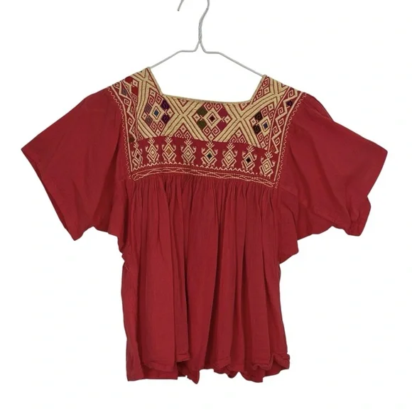 Mexican Embroidered Pink Boho Festival Peasant Top Blouse Size Medium - Picture 4 of 7